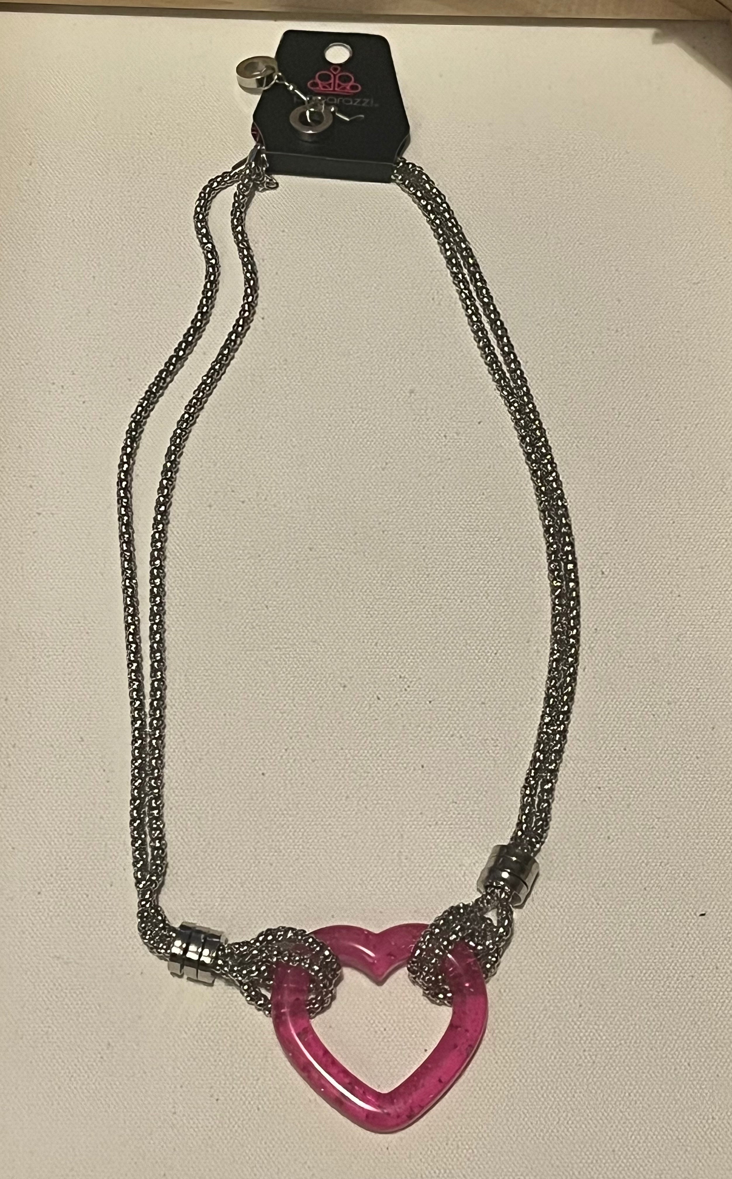 Pink heart and earrings