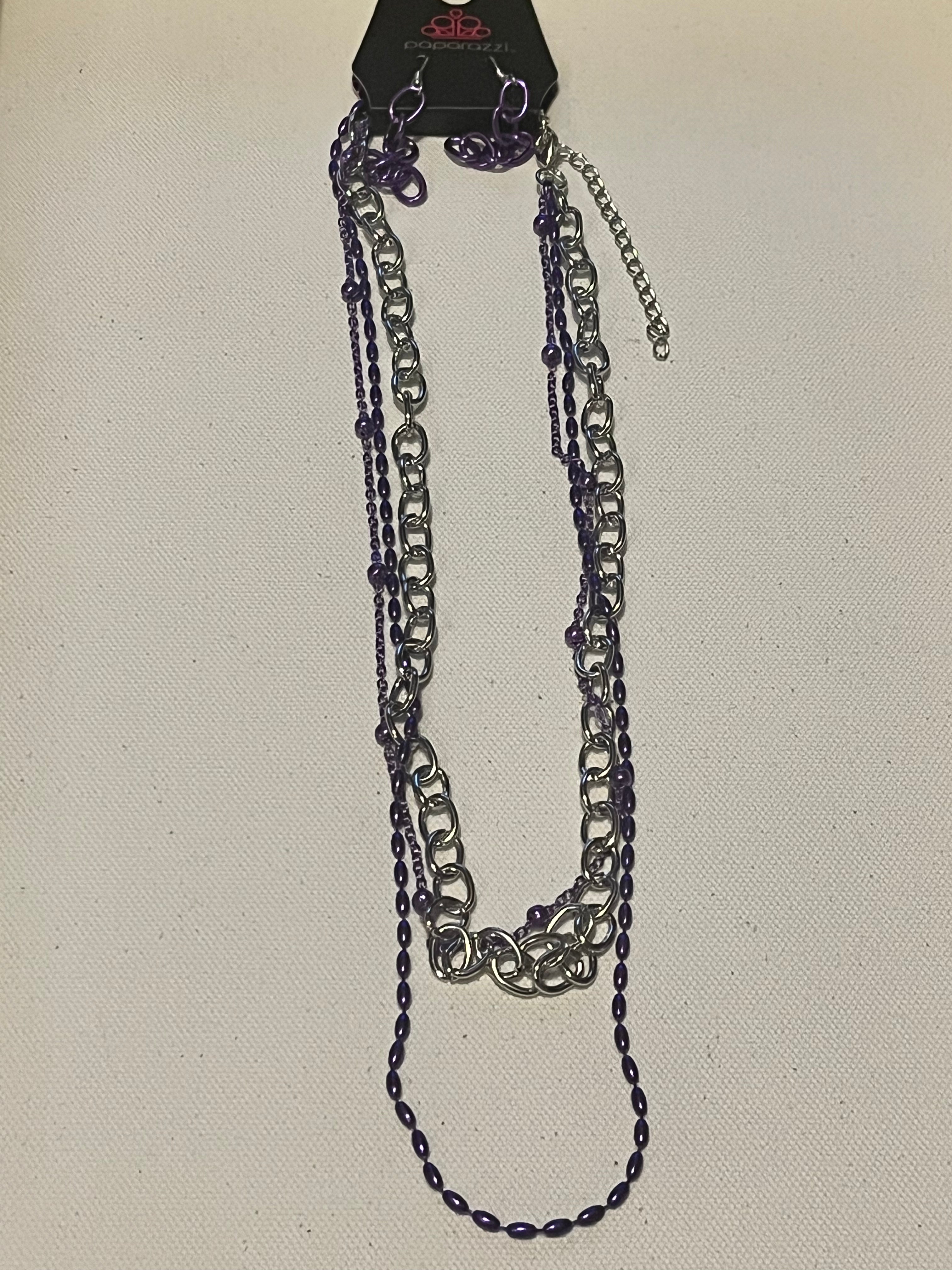 Purple and silver necklace and earrings